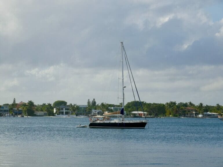 a sailboat in the middle of the water