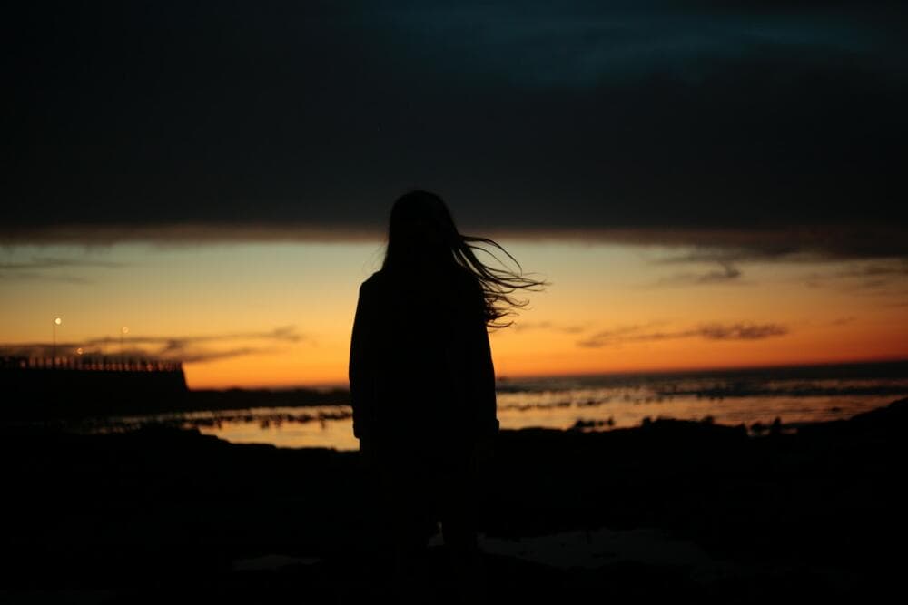silhouette of woman near beach