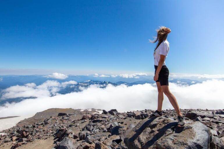 woman, peak, summit