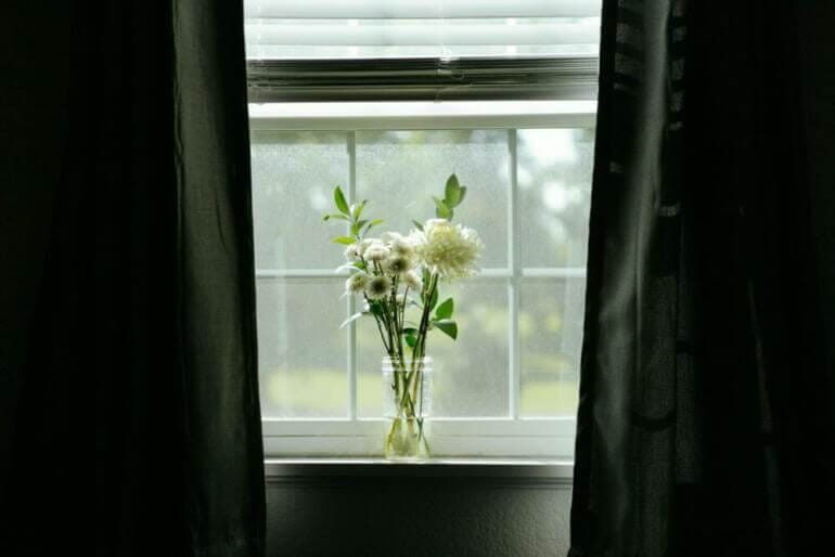 Flowers in a vase on a windowsill